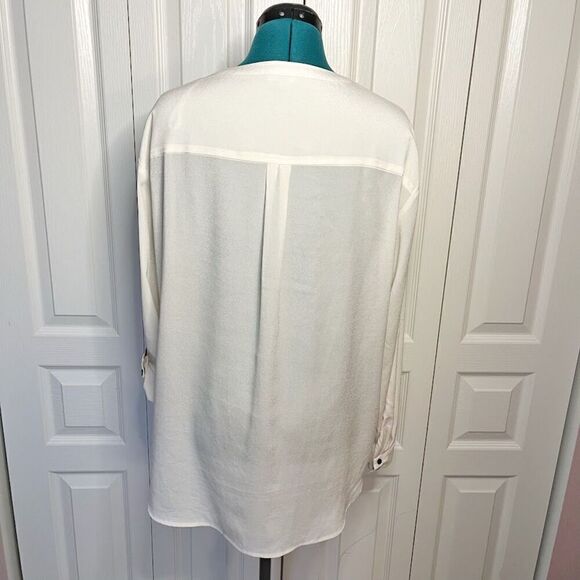 Adrianna Papell XL Cream Split V Neck Button Long Sleeve Unlined Career Blouse - Picture 2 of 15
